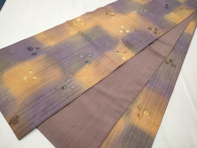 平和屋着物○全通柄袋帯 紬地 臈纈染め 抽象文 正絹 逸品 CAAT8378hy  