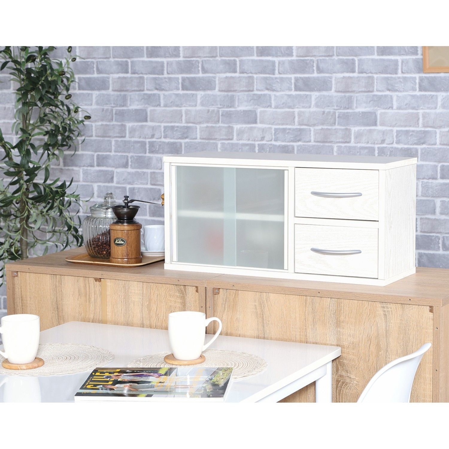 カウンター上収納ラック 60幅 オークWH/オーク 52284/52283 不二貿易