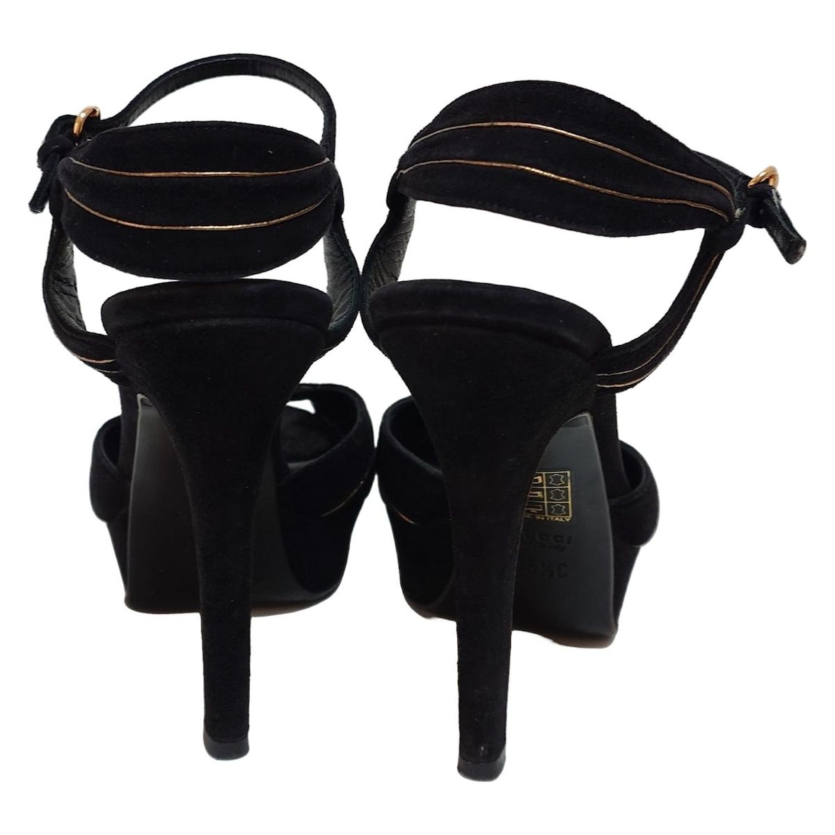 GUCCI ブラック オープントゥサンダル 36½C GUCCI(グッチ) サンダル 35 1/2 c レディース - 黒×ゴールド