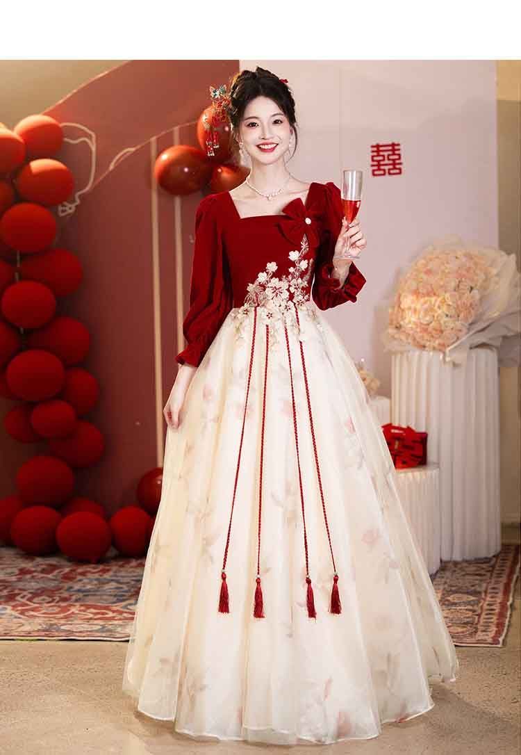 チャイナドレス ロング丈 マキシ丈 チャイナ ドレス 中国風結婚式 花嫁 