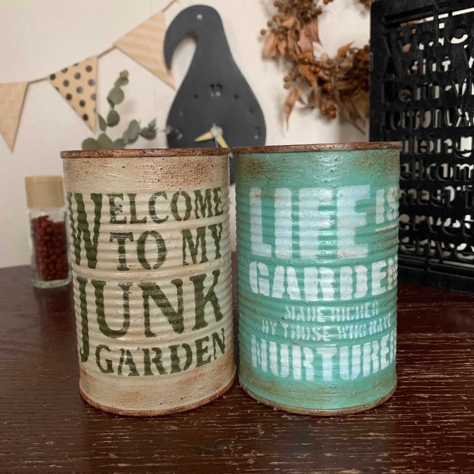 トマト缶＊リメイク缶＊2個セット＊ヘンプベージュ・アンティーク