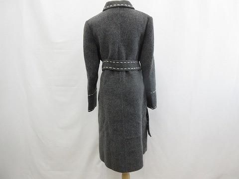 バレンシアガ BALENCIAGA ステッチ入りロングコート ウール 38 グレー レディース