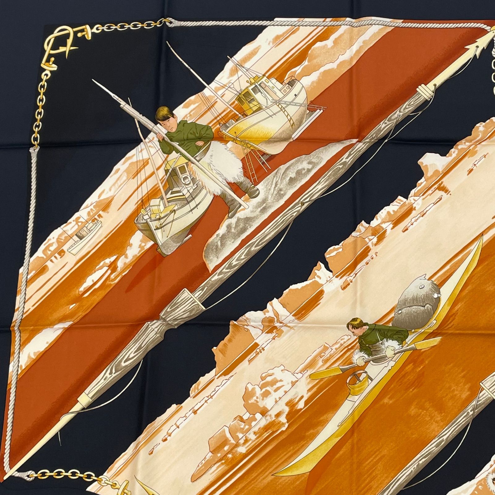 お値下げ◆HERMES スカーフ カレ90 グリーンランド 犬ぞり イヌイット 極美品 HERMES エルメス カレ90 1982年 GRONLAND グリーンランド