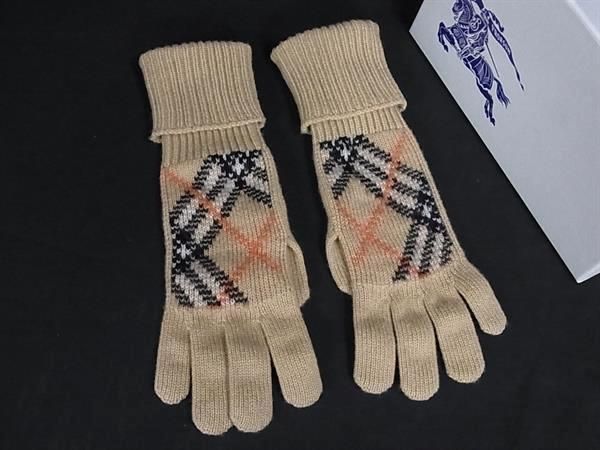 新品未使用BURBERRY バーバリー ベージュ カシミアブレンドグローブ 手袋 □新品□未使用□ BURBERRY バーバリー ウール95×ポリアミド2