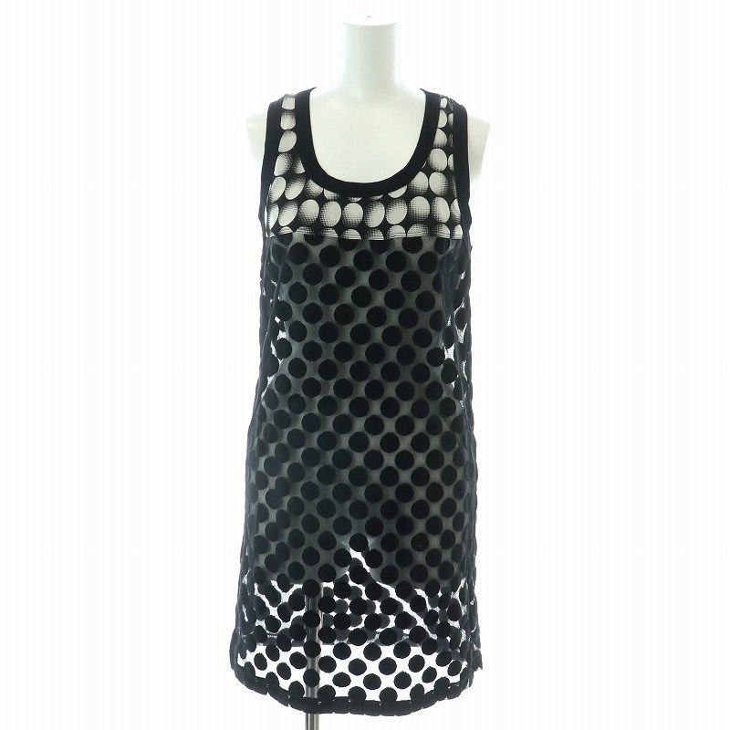 ジャンポールゴルチエ マイユ ホワイト ポルカドット メッシュドレス White Polka Dot Mesh Dress SZ M NWT タンクトップ ドット柄 ワンピース シアー M 黒 白 OP JB-BM1-1032