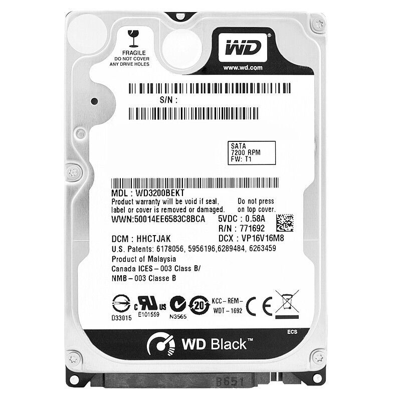 ハードドライブ Western Digital 320GB WD3200BEKT 16MB キャッシュ 7200Rpm Sata II 2.5