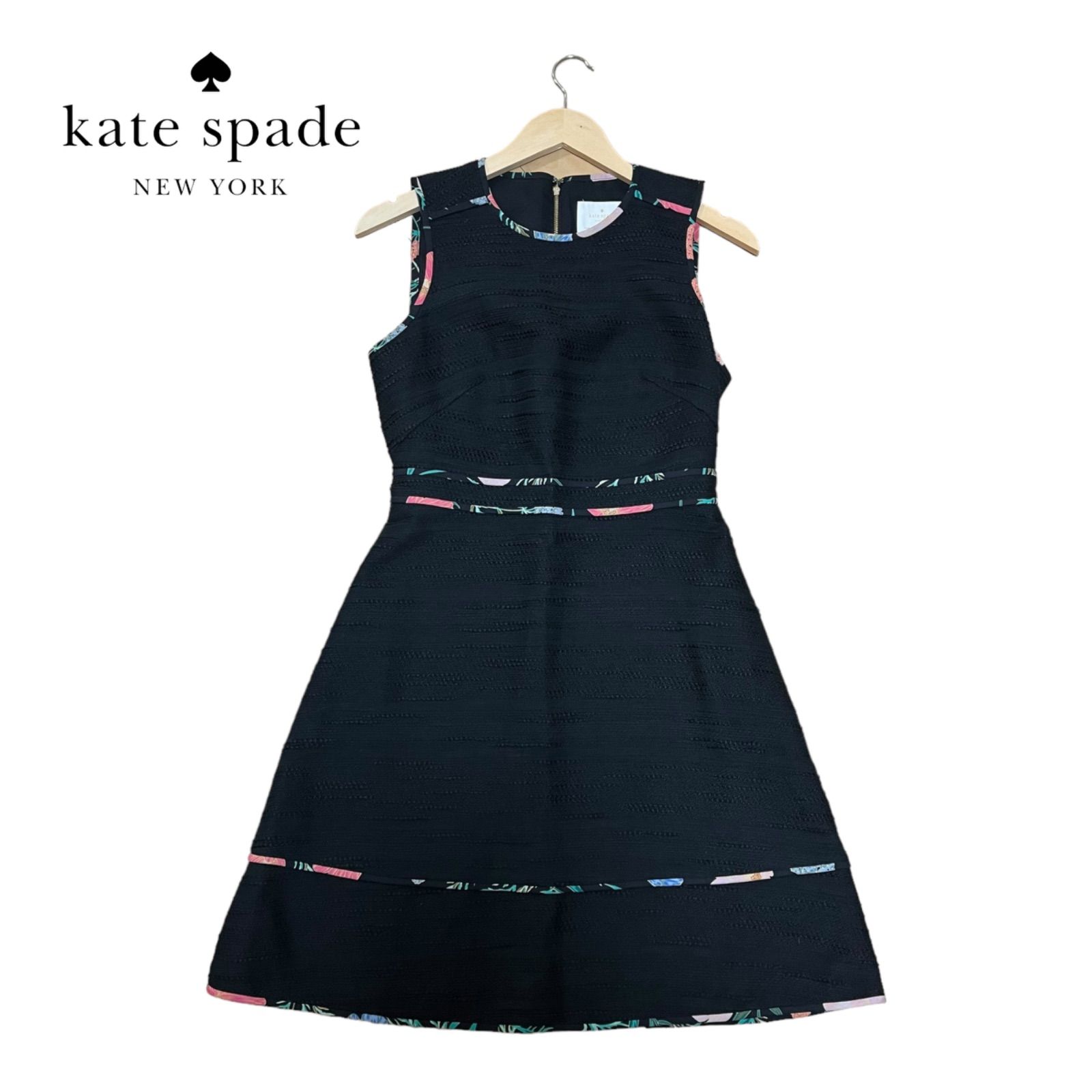 美品 ケイトスペード ドレス 花柄 パイピング ツイード ノースリーブワンピース kate spade ケイトスペード パイピングニットツイード