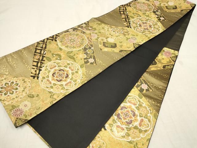 未使用品　正絹　六通　現代　袋帯　着物　438㎝　　服部織物　金糸 平和屋着物▽六通柄袋帯 鳳凰文 金銀糸 正絹 逸品 AAAZ4379wj