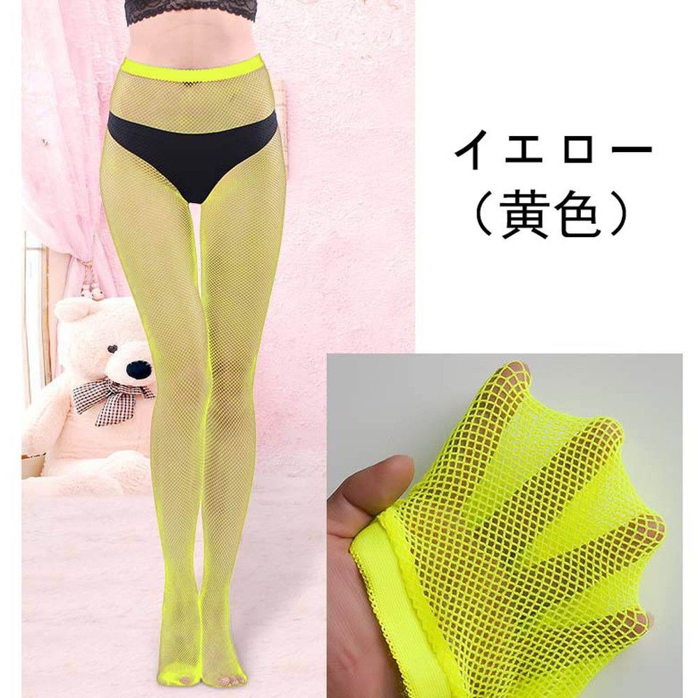 jaroll イエロー フィッシュネット タイツ 花柄 蔦花柄 ラッセルレース 網タイツ ナイロン フィッシュネット