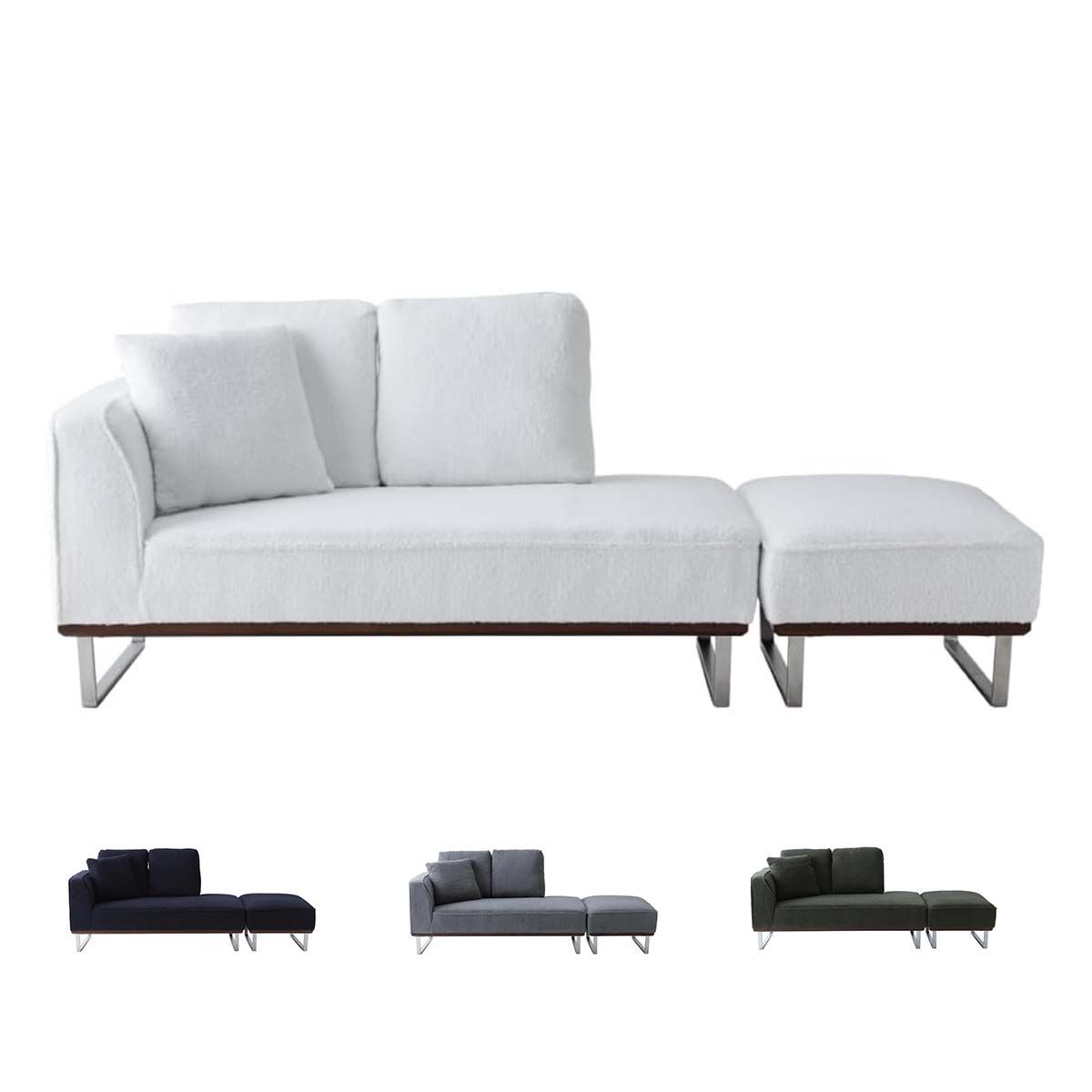 SAKODA kalen カウチソファ ソファー 2人掛け 3人掛け ブークレ ポケットコイル スチール脚 天然木 オットマン クッション付き ソ