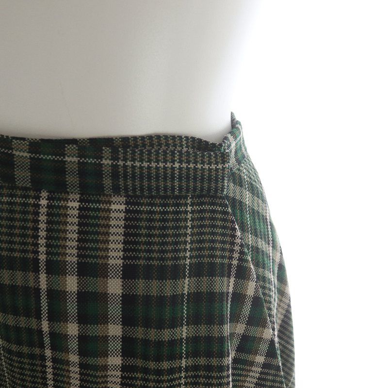 クラネ CLANE アシンメトリーヘムチェックスカート ASYMMETRY HEM CHECK SKIRT ラップ ロング フレア フリンジ ウール  0 S 緑 グリーン ベージュ 黒 ブラック 茶色 ブラウン /SI37