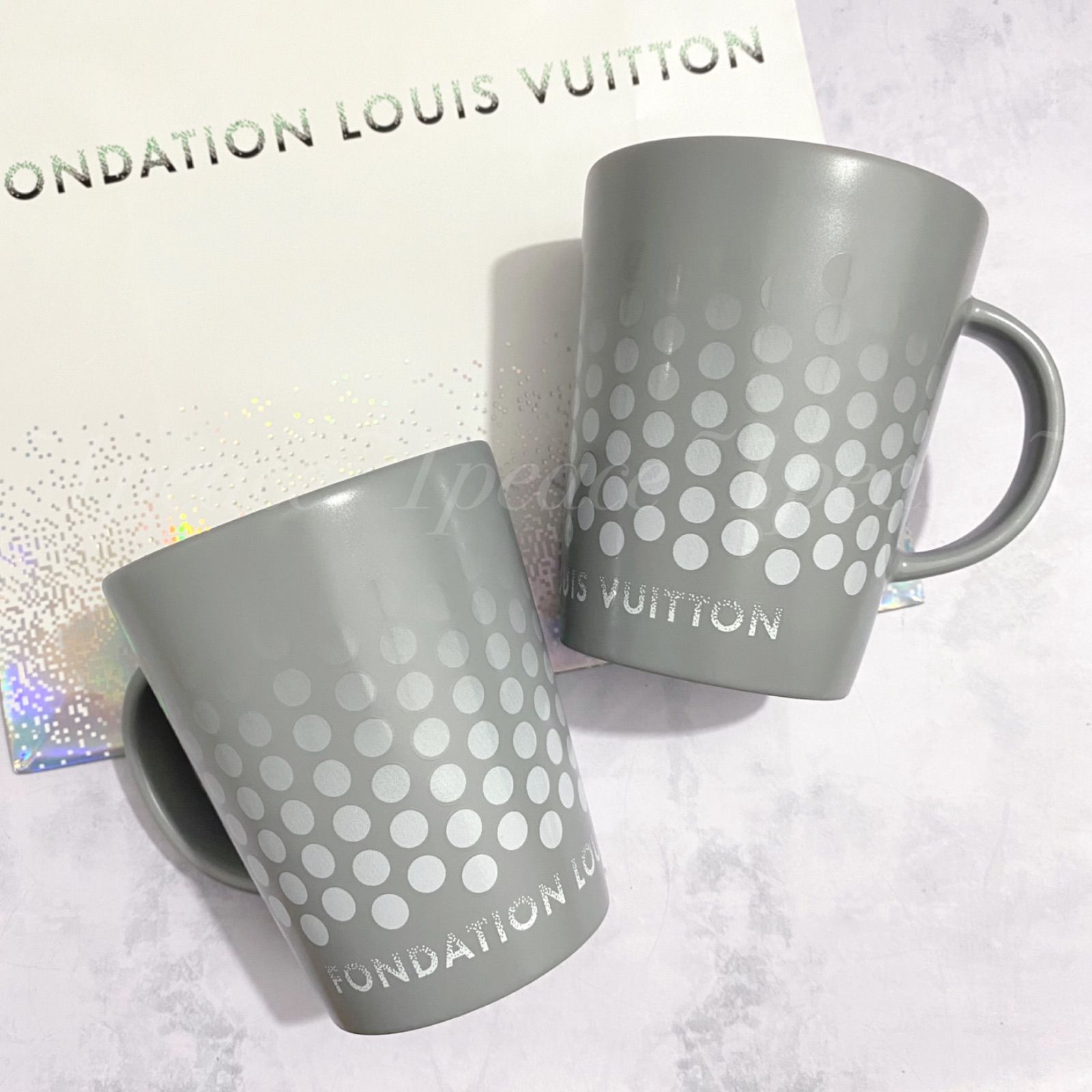 New☆Fondation Louis Vuitton☆磁器ドット グレー CONE MUG ペア 2個 