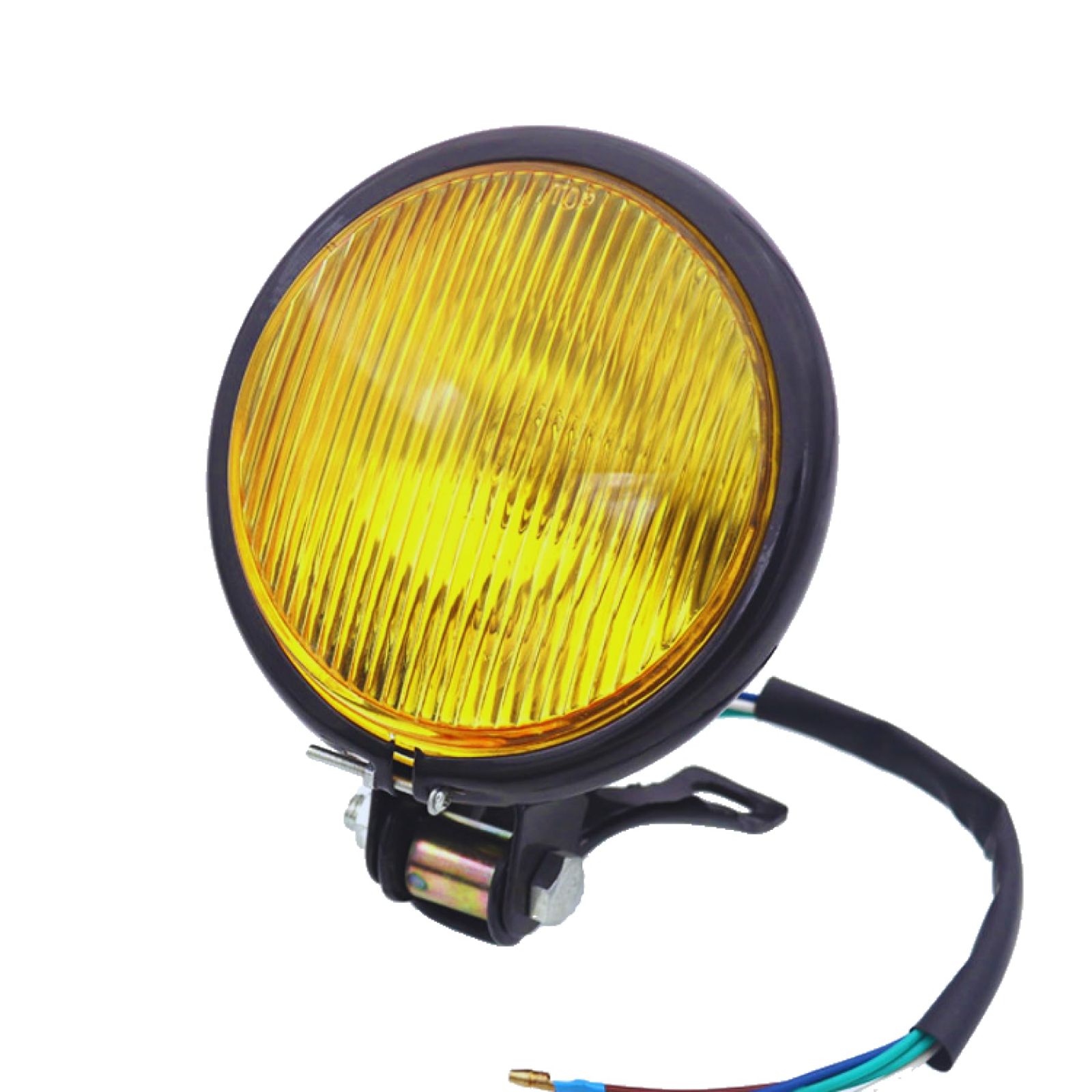【人気商品】ROOOCYY バイク ヘッドライト 4.5インチ ベーツライト 12V ハロゲン ステー付き 汎用 カスタム （ブラック：イエローレンズ）
