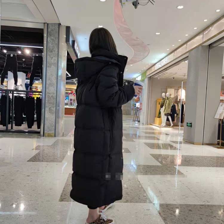 ブラックロングダウンジャケット フード付き