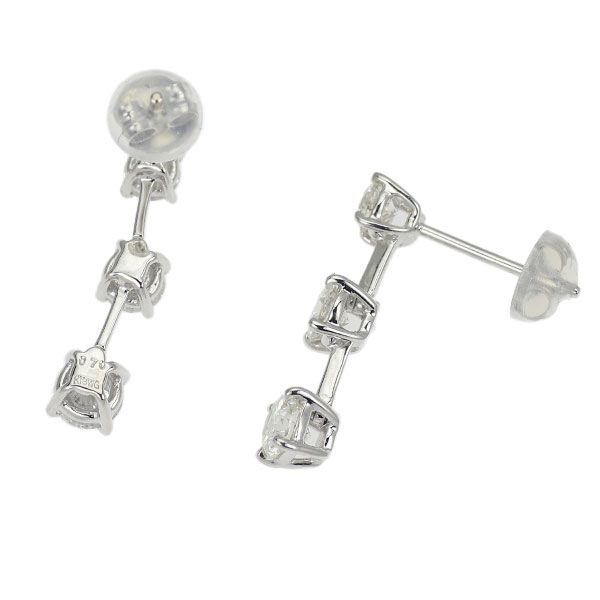 K18WG ダイヤモンド ピアス 1.40ct スリーストーン