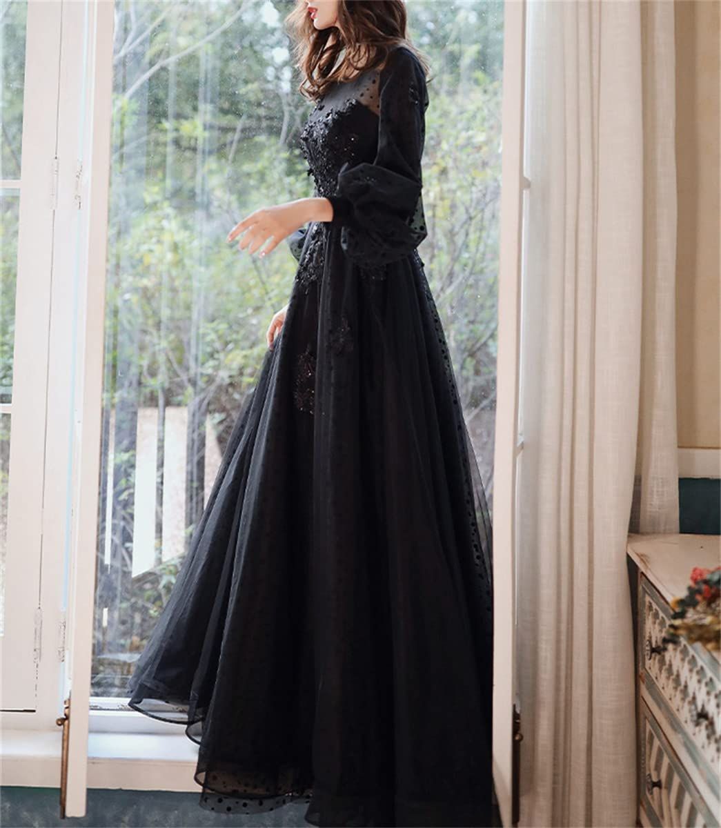 もうほうきょう CHUMO レディース ドレス イブニングドレス フォーマルウエア ワンピース 長袖 ロング丈 ブラック 体型カバー 着痩せ おしゃれ エレガント 気質 きれい フォーマル 結婚式 二次会 パーティー 演奏会 お呼ばれ 披露宴