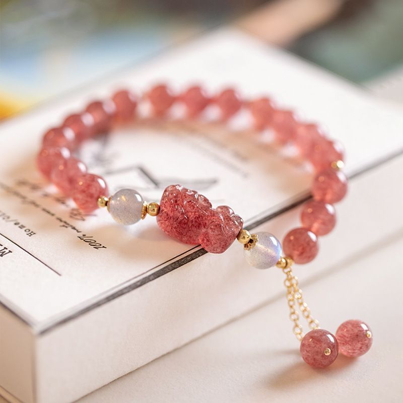 金運アップの貔貅パワーストーンブレスレット天然ストロベリー