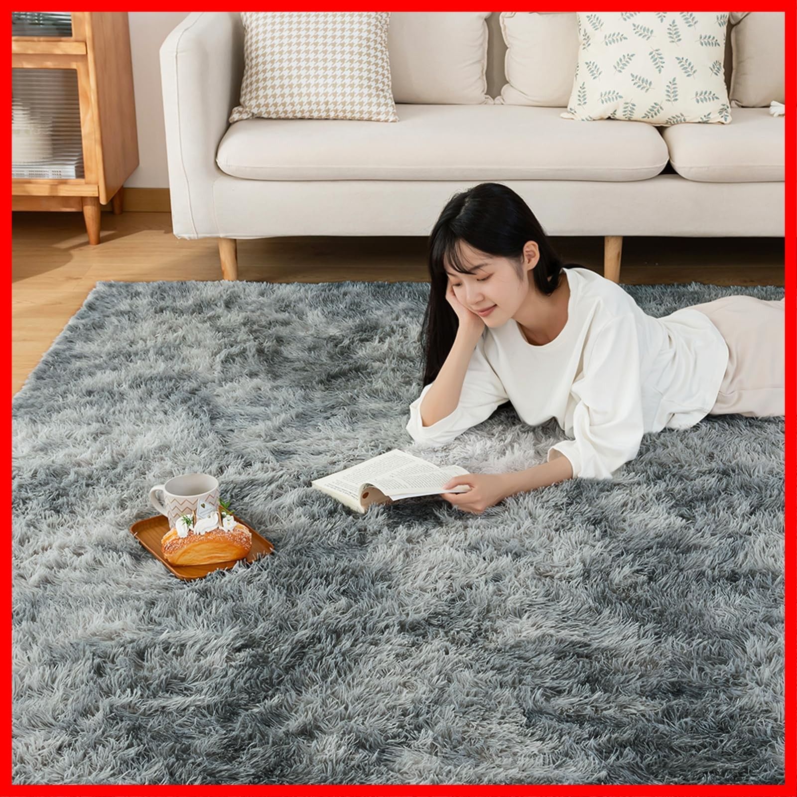 じゅうたん リビング用 オールシーズン ふわっと手触り 柔らかい 防音絨毯 滑り止め ラグマット ブラック 洗えるラグ 200×250cm 約3畳 約3畳200×250cm 長方形 シャギーラグ カーペット 200250BK-A ラグ Deco Sun