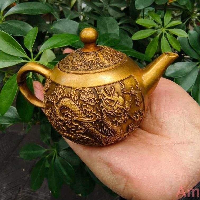 龍鳳呈祥提梁茶壺 酒壺 茶道 工芸 置物 銅製