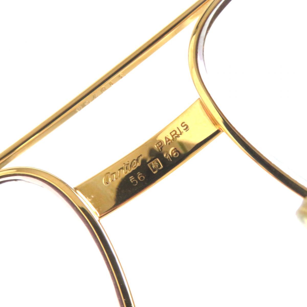 美品▼Cartier カルティエ サントス ティアドロップ ロゴ金具 メガネ/アイウェア 度入り ゴールド×ボルドー 56□16 135 フランス製