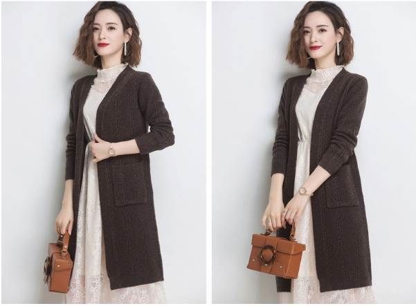 種類18：モカ/XL ケーブル柄 ロング カーディガン トップス アウター