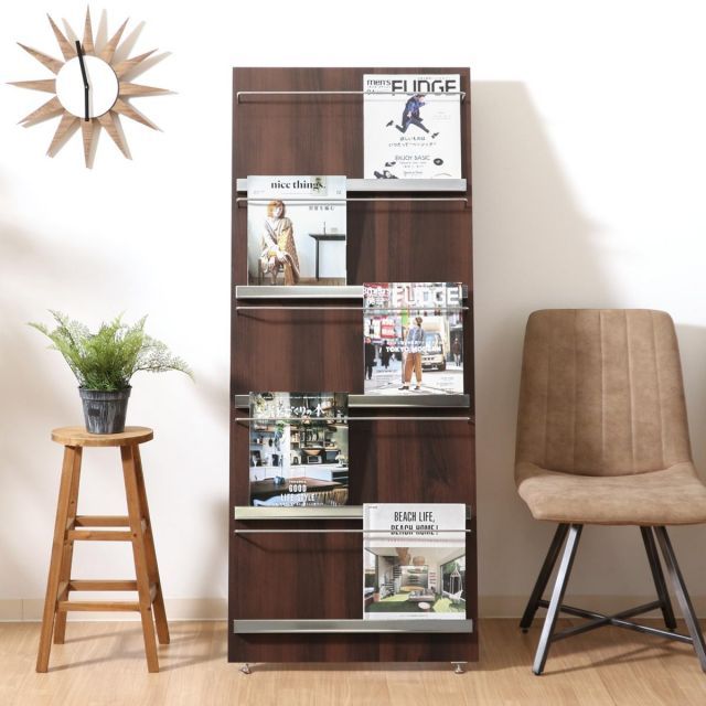 不二貿易 ウッドマガジンラック デコール 5段 ワイドHGL-5814 木製 ディスプレイ