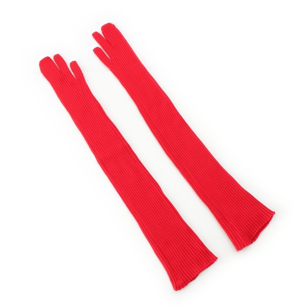 メゾンマルジェラ 18AW 4 ウール 四つ糸タグ リブニット ロング グローブ 手袋 レッド