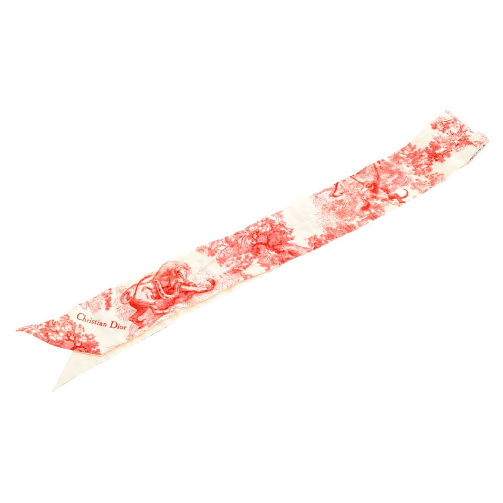 Dior シルク90cm スカーフ　ホワイト　レッド　タグ付き Dior シルク90cm スカーフ ホワイト レッド タグ付き Dior