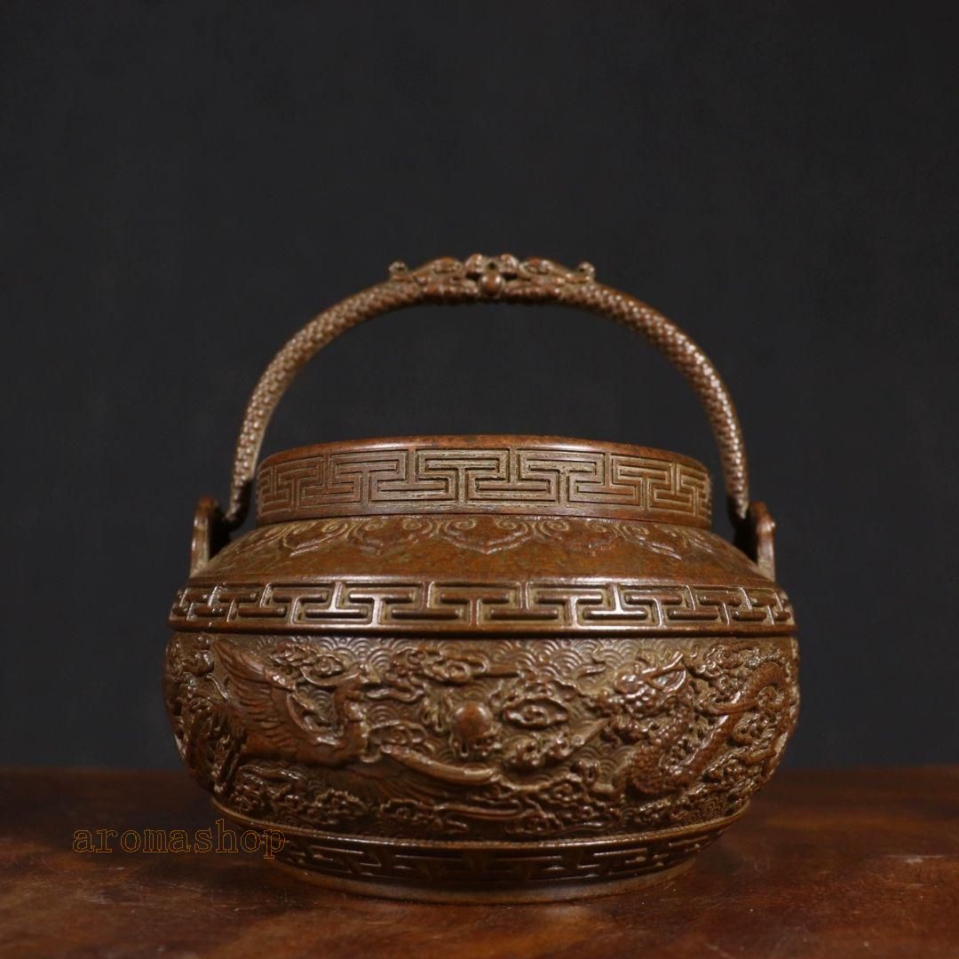 銅製 龍鳳暖手炉 香炉 室内檀香炉 香道具 装飾品 工芸品 置物