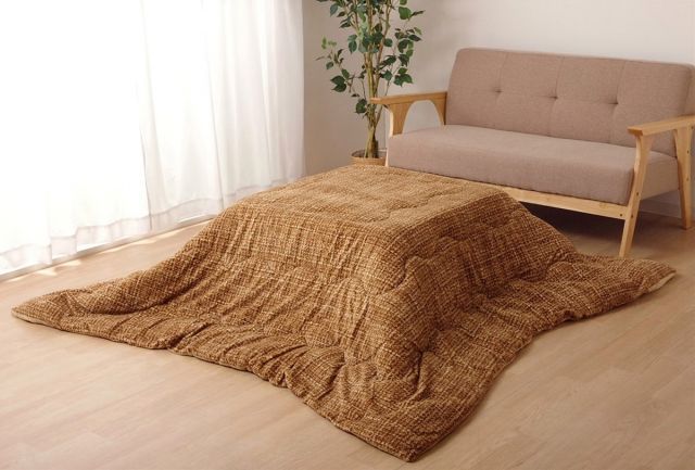 こたつ布団 洗える 長方形 ずれないひも付き無地調 オレンジ 約190