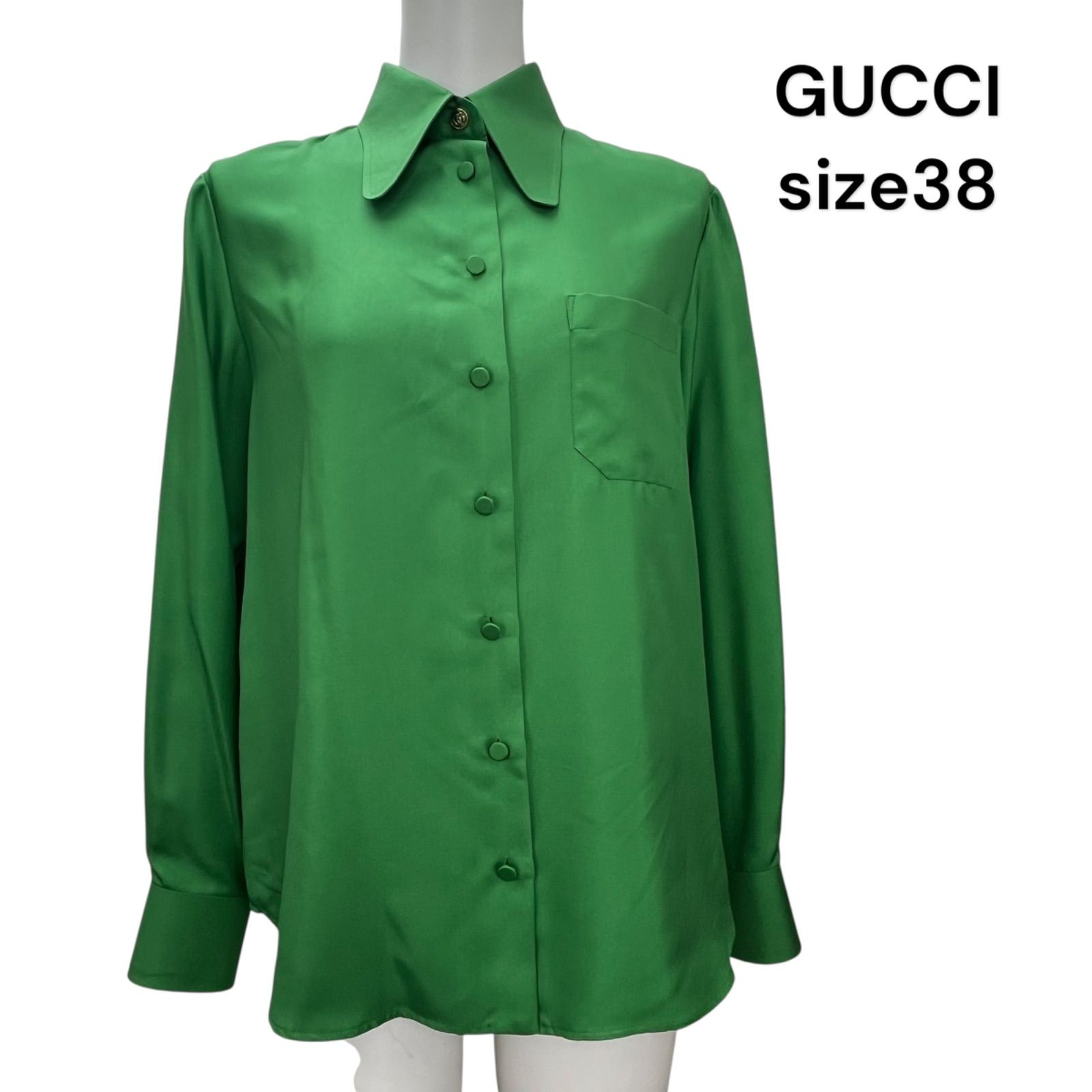 GUCCI グッチ ブラウス ◇ 未使用 GUCCI グッチ シャツ ブラウス 長袖 丸襟 緑 グリーン