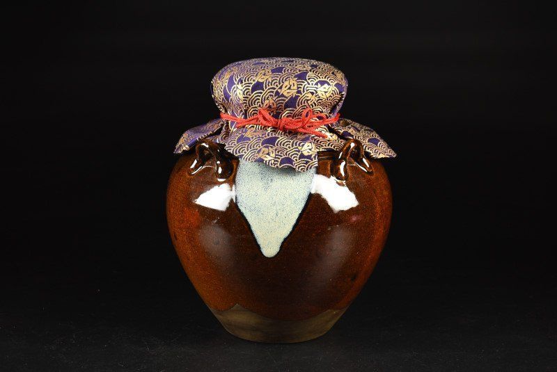 蔵C9587d】赤膚焼 大塩昭山 飾壷 網紐添 共箱 奈良 蔵C9587d】