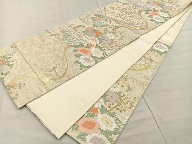 平和屋着物◎六通柄袋帯 唐織 流水花鳥文 金糸 正絹 逸品 CAAU6880ua  