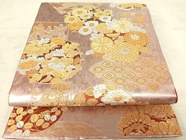 平和屋着物◎六通柄袋帯 太子桐菊丸紋 金銀糸 正絹 逸品
