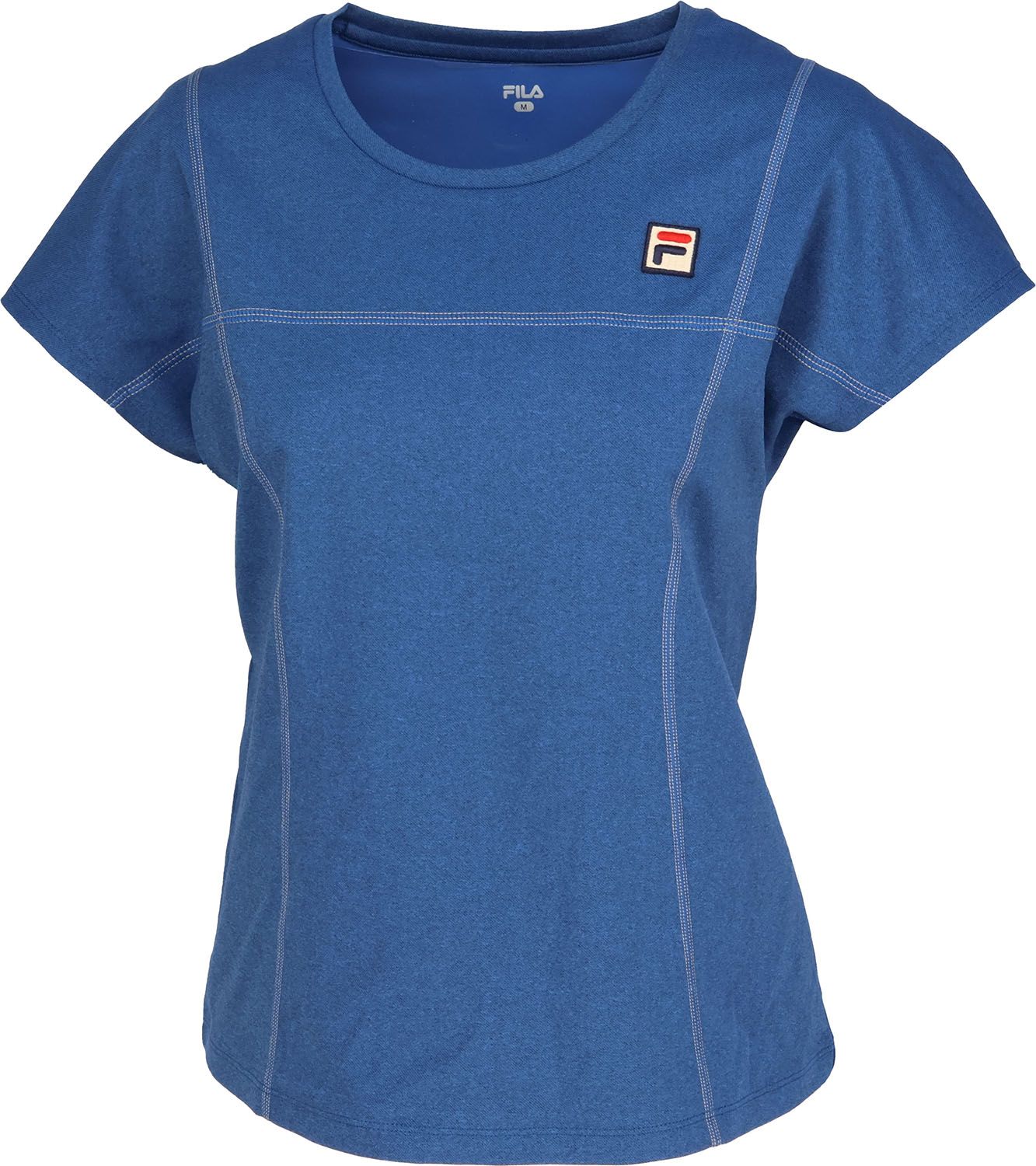 【史上最も激安！】 フィラ FILA テニス ゲームシャツ レディース ウィメンズ 女性 大人 半袖 Tシャツ トップス ウェア ロゴ ワンポイント デニムニット素材 ステッチ シック 部活動 クラブ 練習 EL0225 12B インディゴブルー