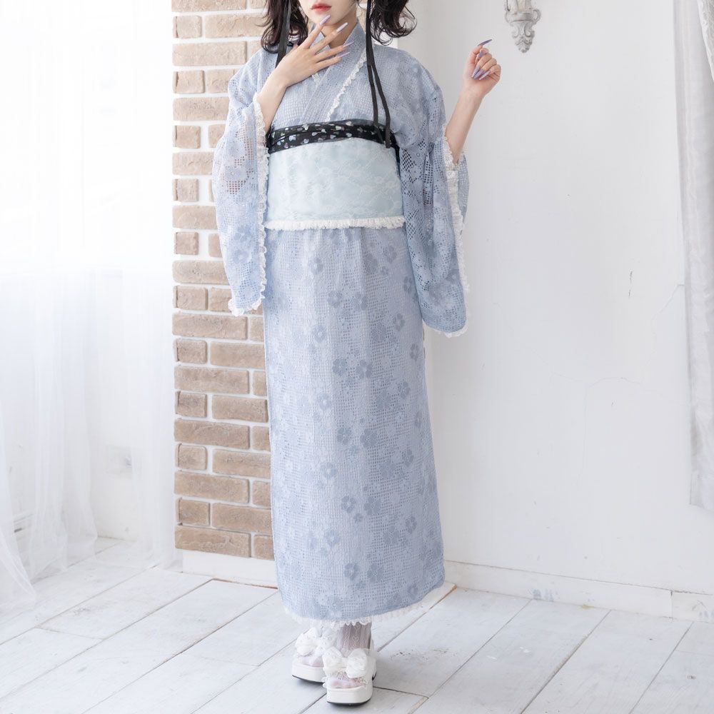 夢展望公式 [新品未使用] 総レースセットアップ浴衣 [サックスブルー