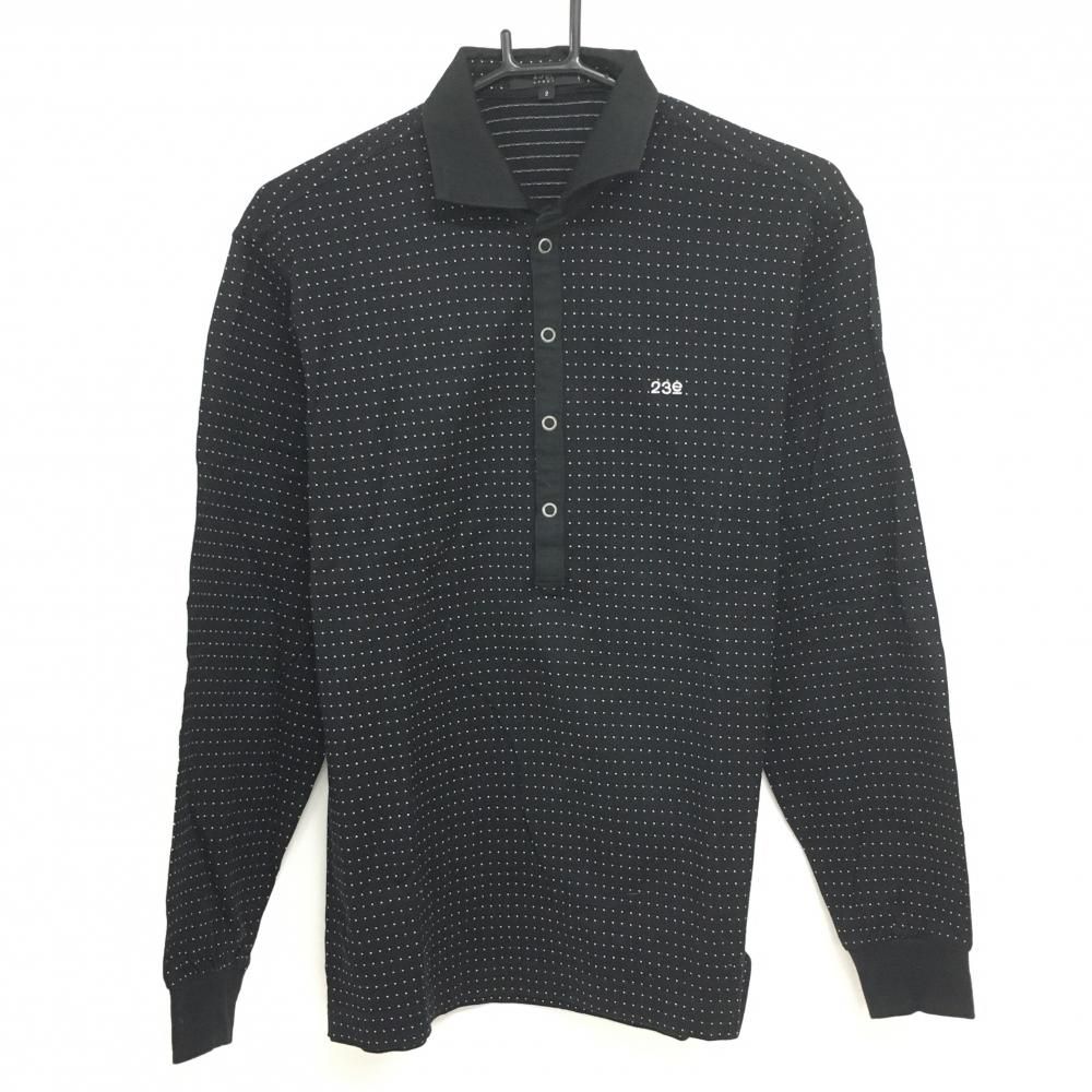 美品】23区スポーツ 長袖ポロシャツ 黒×白 ドット柄 ロゴ刺しゅう