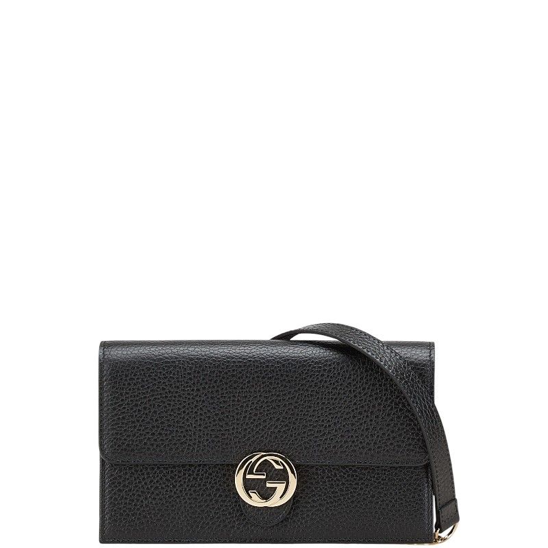 グッチ インターロッキングG チェーンウォレット ショルダーバッグ 510314 ブラック ゴールド レザー レディース GUCCI 214-09248