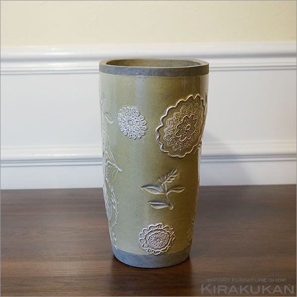 陶器製 フラワーベース・グリーン 花瓶 イタリア雑貨 イタリア