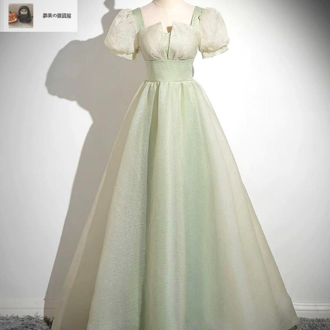 洗練 レディースファッション シンプルオシャレなパフスリーブのイブニングドレス