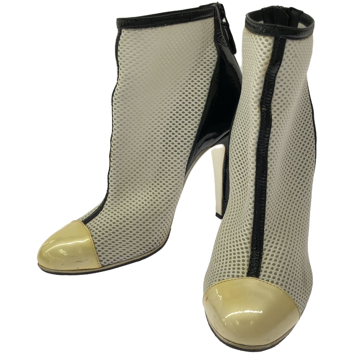 CHANELブーティ CHANEL シャネル バイカラーメッシュ ブーティ ホワイト 37 1/2 - メルカリ