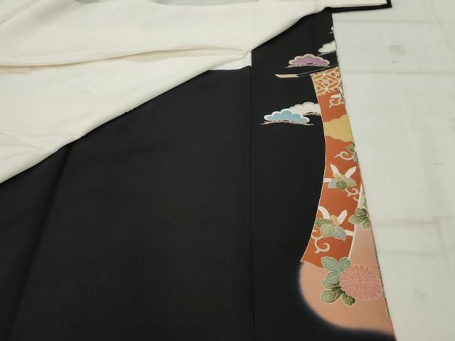 平和屋着物□豪華黒留袖 刺繍 枝花文 暈し染め 金彩 正絹