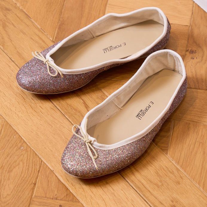 極美品✨️ E.PORSELLI ポルセリフラットシューズ グリッター ピンク E.PORSELLI (ポルセリ) グリッターバレエシューズ 24093915000710