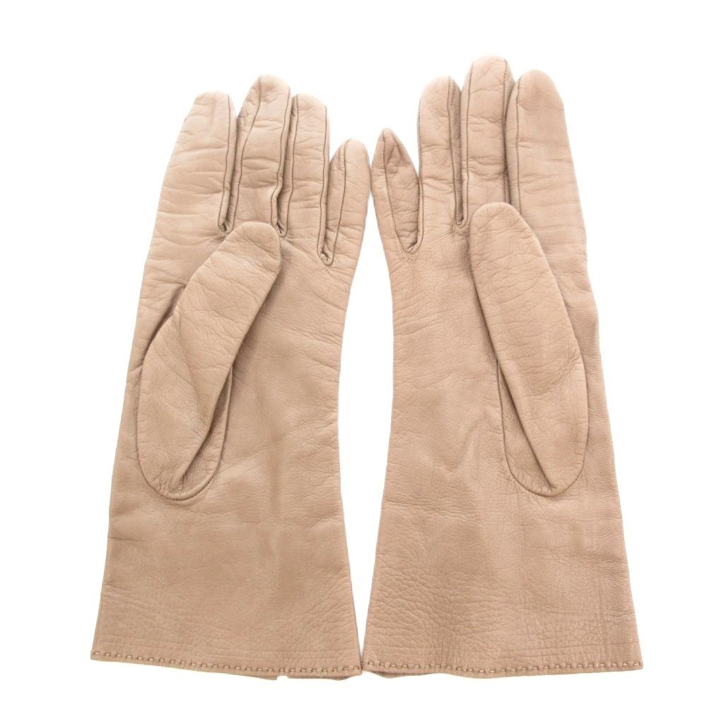 エルメス HERMES グローブ 手袋 レザー Hロゴ金具 7.5 茶 ブラウン UO GY19