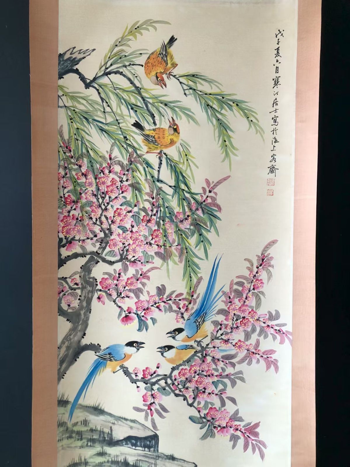 江寒汀 中国画　骨董品　鶏の図　掛軸　美術品　紙本　肉筆　茶掛 江寒汀 中国画 骨董品 鶏の図 掛軸 美術品 紙本 肉筆 茶掛