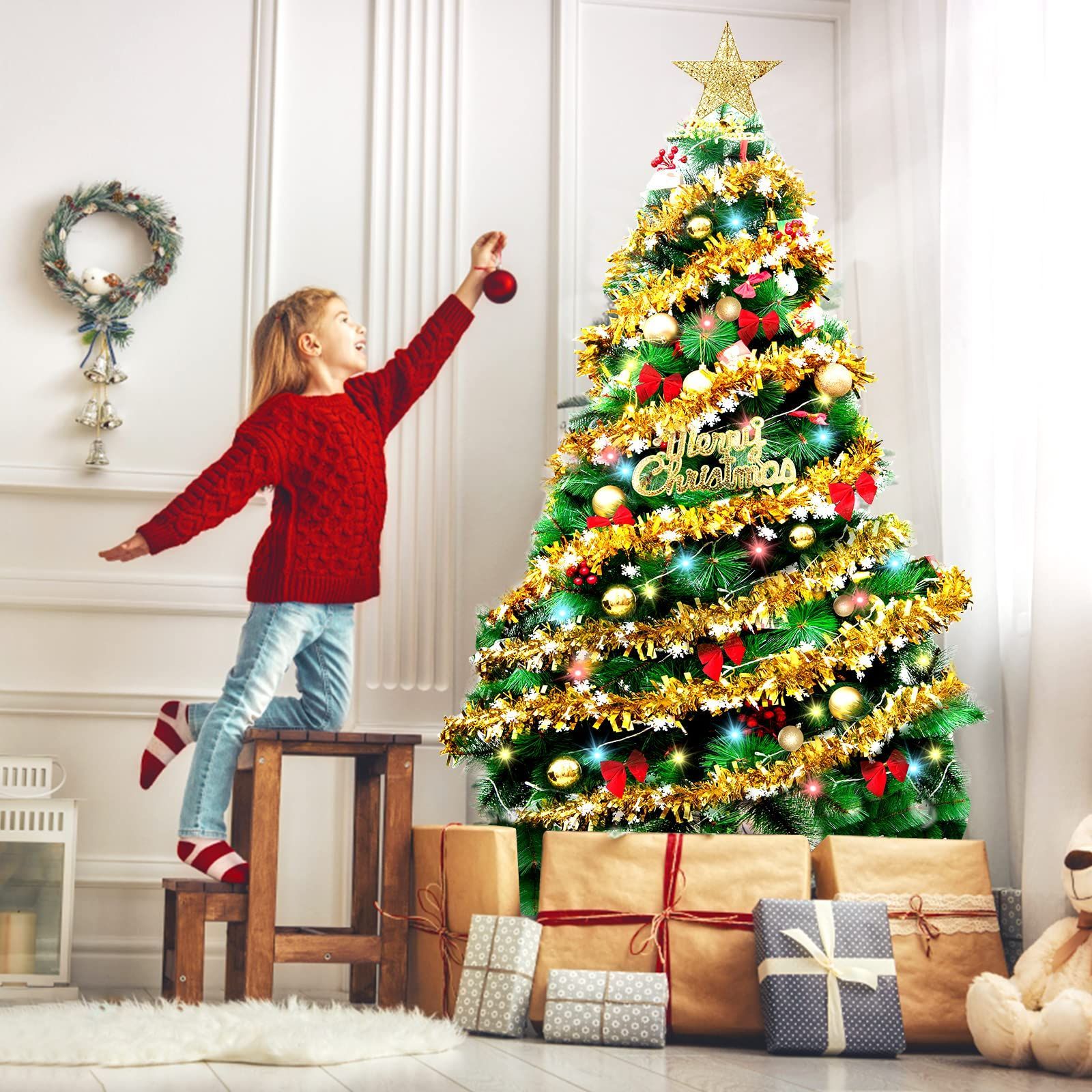 EWANTICA クリスマスツリー 180cm christmas tree オーナメント LEDライト付き 北欧 おしゃれ 保護用袋付き 高濃密度 葉落ない 組立簡単 収納便利