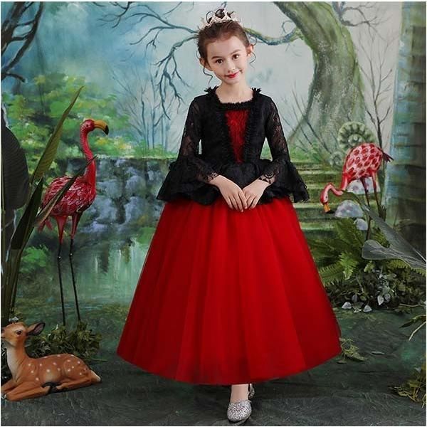 コスプレ 衣装 子供服 ハロウィン 魔女 悪魔 ウィッチ 女の子 ワンピース 長袖 ロング丈 透け感 コスチューム SKLAD-KIRPICHA_RU