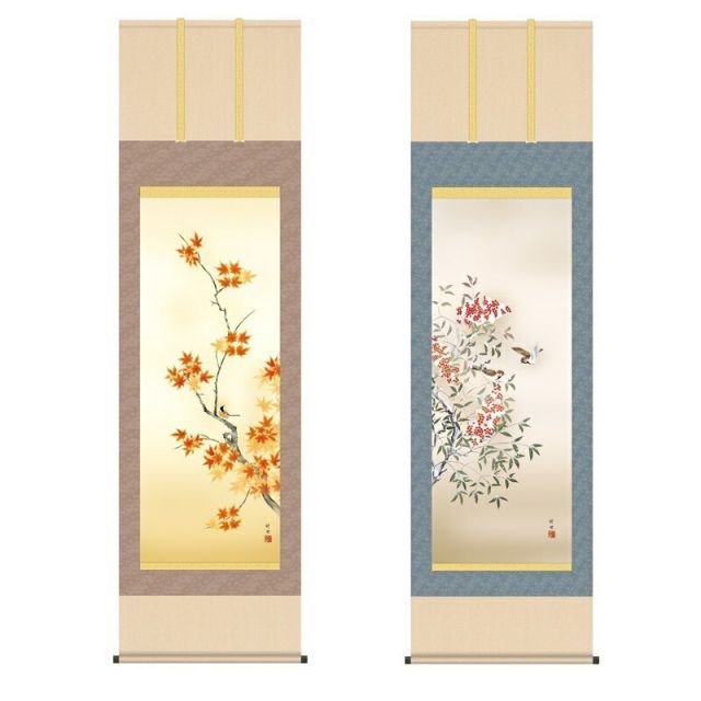 美品 掛け軸 佐藤純吉作 花鳥四季揃図 共箱 4本セット 美術年鑑掲載 美品 掛け軸 佐藤純吉作 花鳥四季揃図 共箱 4本セット 美術年鑑