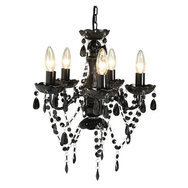 シャンデリア 照明器具 5灯 ブラック 幅38×奥行38×高さ45cm スチール アクリル樹脂 組立品 〔リビング ダイニング〕 代引不可