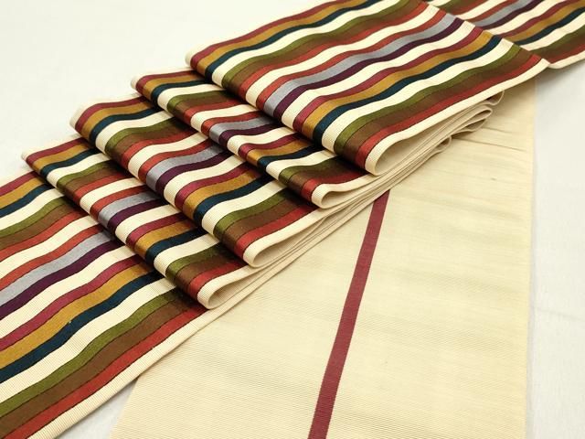 平和屋着物●本場筑前博多織 両面 半幅帯 間道 証紙付き 正絹 DAAY0199ob